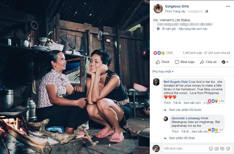 Ảnh đời thường bình dị của H'hen Niê được trang fanpage Gorgeous Girls đăng tải, với lượng tương tác kỷ lục.