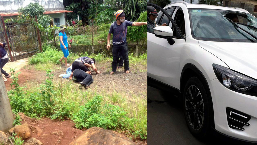 Hiện trường vụ việc và chiếc ô tô bị đập phá