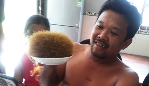 Vật nghi là cát lợn được anh Thái cất giữ. Ảnh: Bảo Anh.