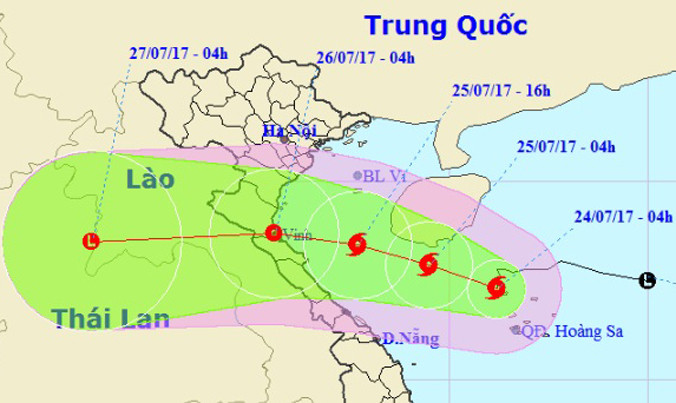 Vị trí và đường đi của bão số 4. Nguồn: nchmf.gov.vn.