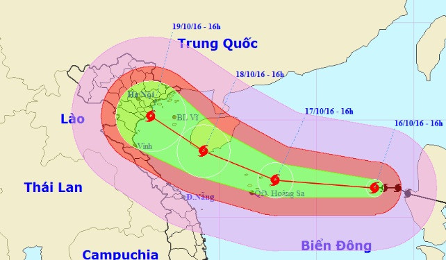 Vị trí và dự báo đường đi của cơn bão số 7. Nguồn: Trung tâm dự báo khí tượng thủy văn Trung ương.