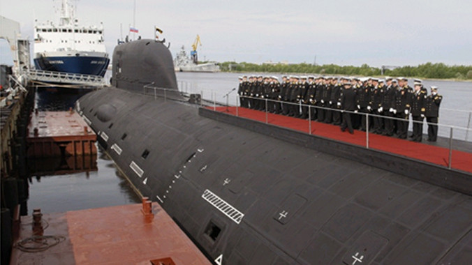 Tàu ngầm tấn công hạt nhân Severodvinsk thuộc lớp Yasen của Nga. Ảnh chụp màn hình từ Itar-Tass.