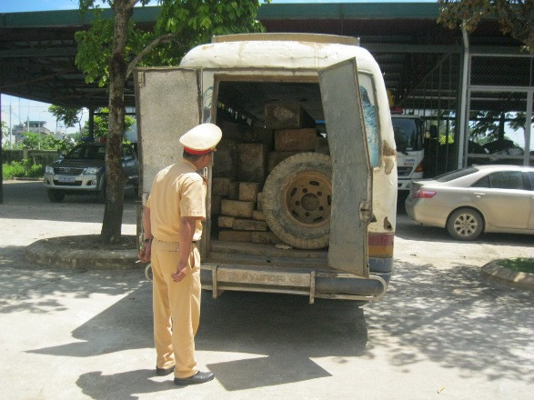 Xe khách ngụy trang để chở gỗ lậu.