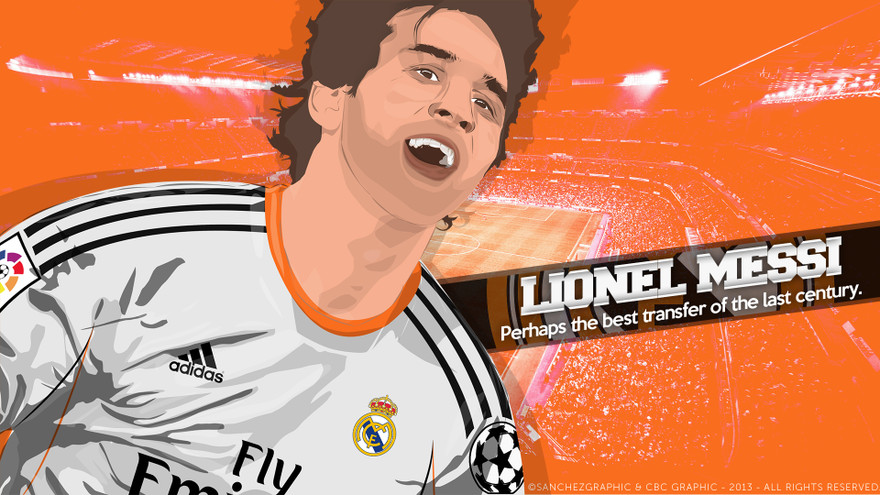 Hình họa Messi khoác áo Real