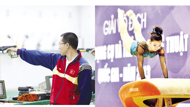 Hoàng Xuân Vinh, Hà Thanh là những VĐV mang trọng trách giành HCV Asiad 2014 cho TTVN. Ảnh: VSI 