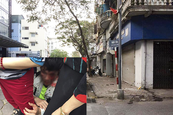 Ngõ 135 nơi xảy ra sự việc và hình ảnh nạn nhân bị hành hung trên đường.