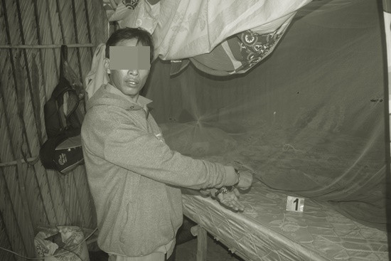 Đối tượng Sơn tại hiện trường vụ án