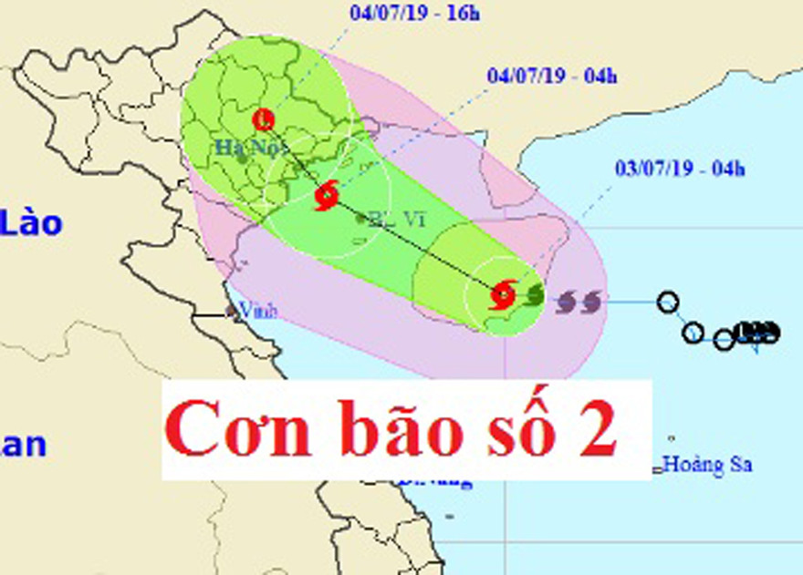 Đường đi và vị trí của bão số 2.