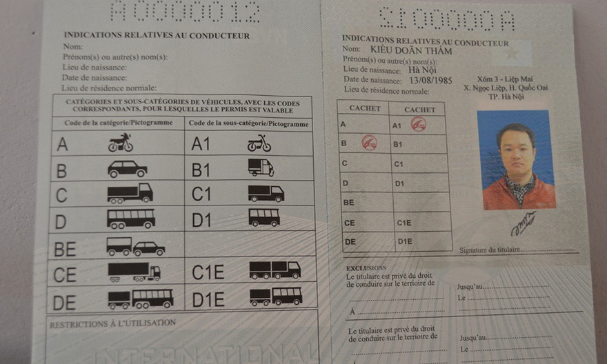 Mẫu GPLX quốc tế.