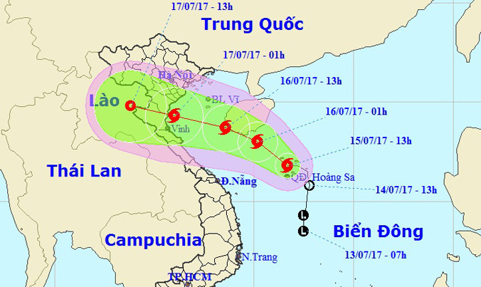 Dự báo đường đi và vị trí của cơn bão số 2. Ảnh: NCHMF.