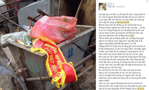 Dải băng danh hiệu bị ném vào thùng rác. Ảnh chụp màn hình.