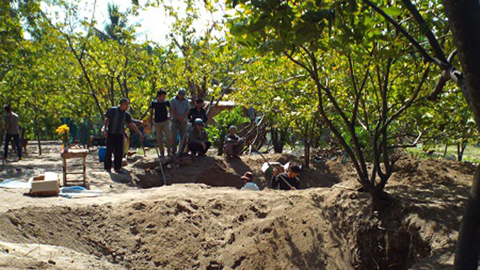 Khoảnh đất của gia đình ông Xê, nơi đã phát hiện hố hài cốt chôn tập thể.