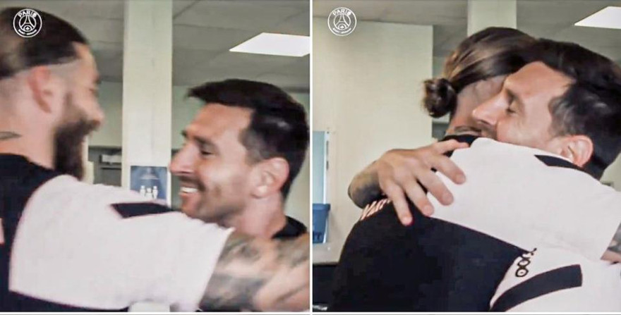 Messi rạng rỡ ôm 'cựu thù' Ramos trong buổi tập đầu tiên ở PSG