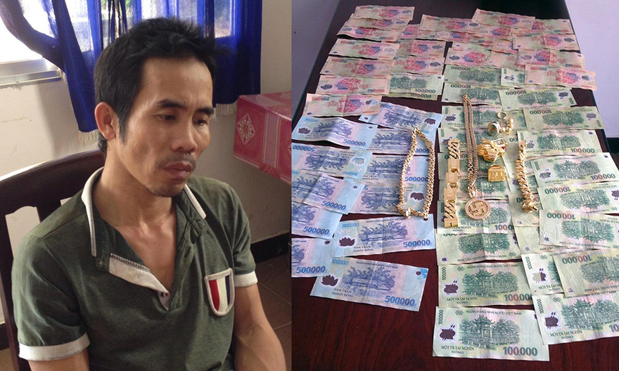 Sỹ tại cơ quan công an và tang vật vụ án. Ảnh: VietNamNet