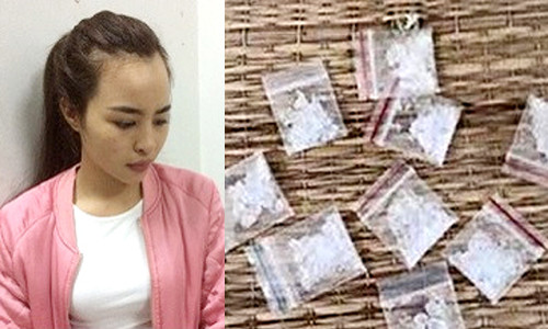 Ngân cùng tang vật tại cơ quan điều tra. Ảnh: Công an Gia Lai