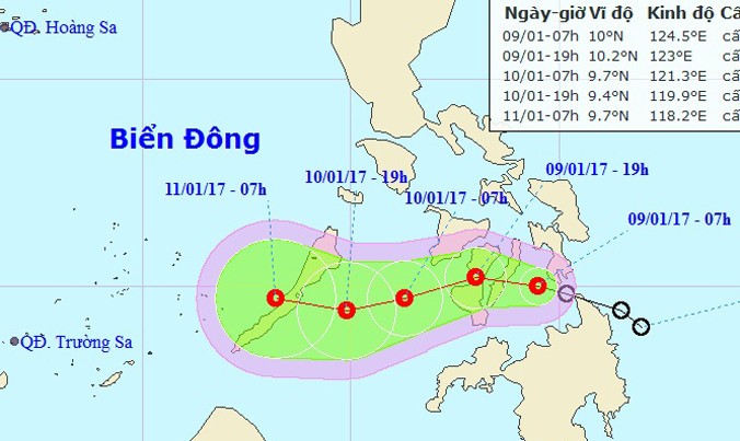 Vị trí và hướng di chuyển của áp thấp nhiệt đới. Ảnh: NCHMF.