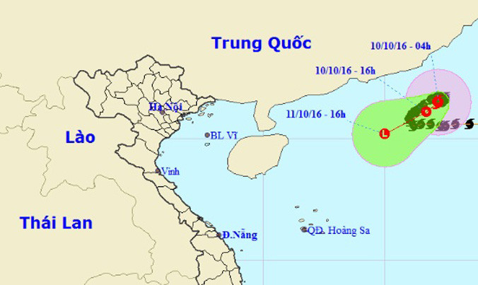 Vị trí và dự báo đường đi của cơn bão số 6. Nguồn: Trung tâm dự báo khí tượng thủy văn Trung ương.