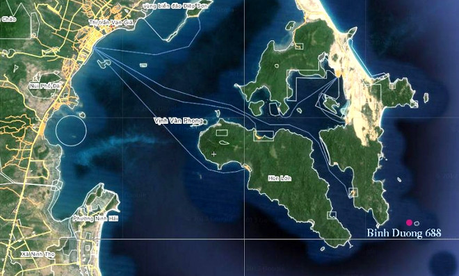 Vị trí tàu Bình Dương 688 mắc cạn