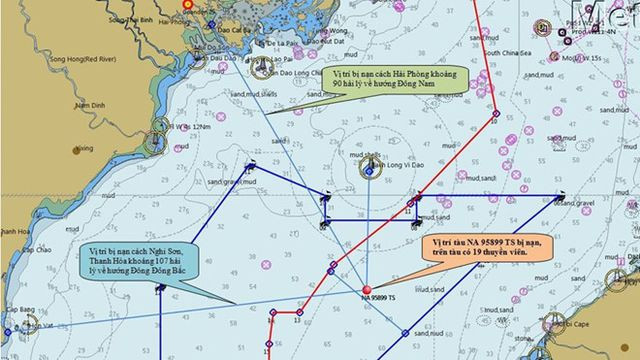 Chấm đỏ là vị trí tàu cá bị chìm (Ảnh: TTTKCNHH Việt Nam).