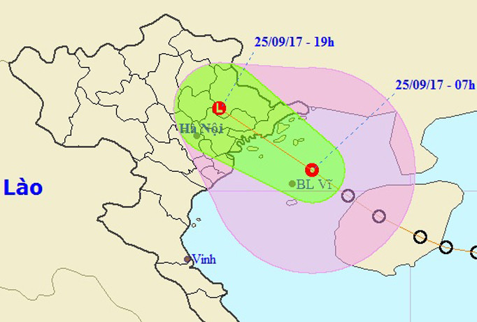 Dự báo đường đi và vị trí áp thấp nhiệt đới. Ảnh: NCHMF.