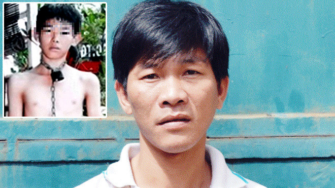 Đối tượng Nguyễn Kim Hoàng và cháu Nhật mới bị cha xích cổ để đánh đập