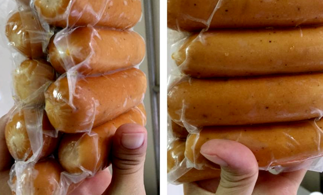 Xúc xích gà được bán với giá 140.000 đồng/kg. Ảnh: TA