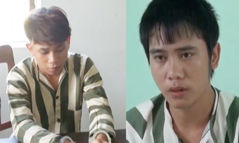 Quang Anh và Hùng Tâm tại cơ quan công an