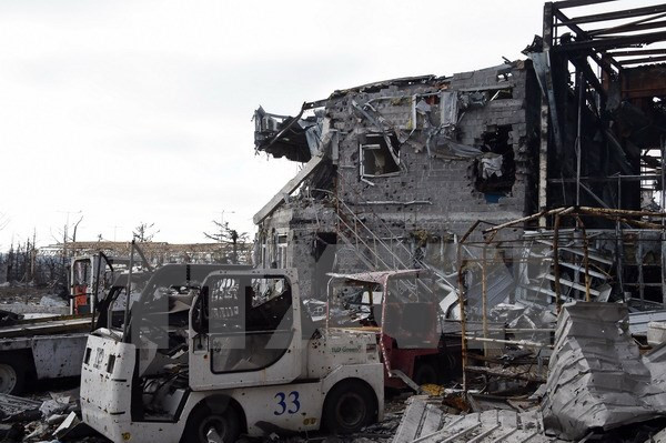 Cảnh đổ nát tại nhà ga sân bay quốc tế Sergey Prokofiev ở Donetsk, miền đông Ukraine sau các cuộc giao tranh ngày 7/2. (Nguồn: AFP/TTXVN)