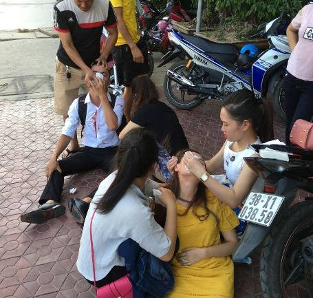 Hiện trường vụ việc. Chị H. và anh Đ. bị nhóm của Hưng đánh ngất xỉu