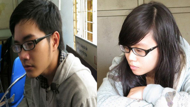 Duy và Linh tại cơ quan công an