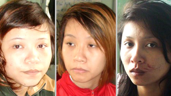 Các đối tượng: Hà, Hạnh, Trinh tại cơ quan Công an huyện Thống Nhất 