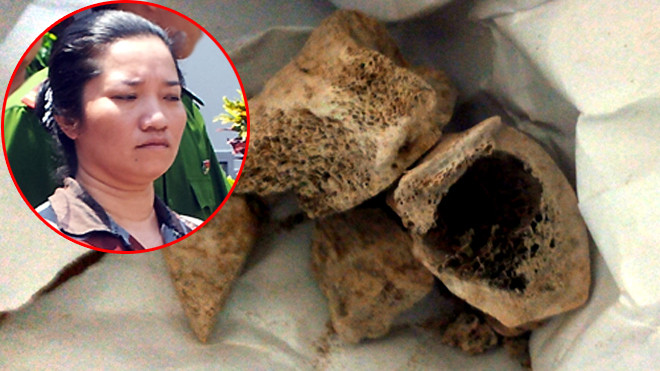 Xương bà Hà đã bị đốt cháy và hung thủ Lê Thị Hường . Ảnh: Xuân Mai