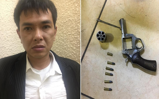 Bị can Vũ Chí Chung và khẩu súng được anh ta sử dụng để gây án