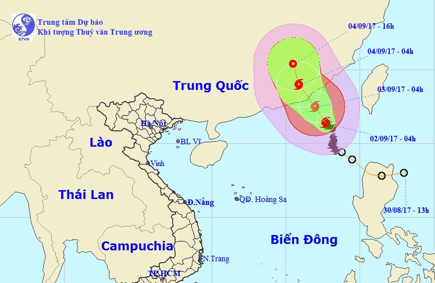 Vị trí và hướng di chuyển của bão số 8 (Ảnh: NCHMF).