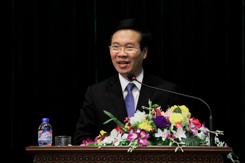 Ủy viên Bộ Chính trị, Bí thư T.Ư Đảng, Trưởng Ban Tuyên giáo T.Ư Võ Văn Thưởng phát biểu tại buổi làm việc. Ảnh: Trường Phong