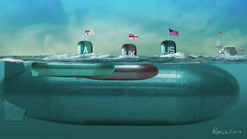 Minh họa thoả thuận chế tạo tàu ngầm giữa 3 nước Úc, Mỹ và Anh. Ảnh: James Ferguson