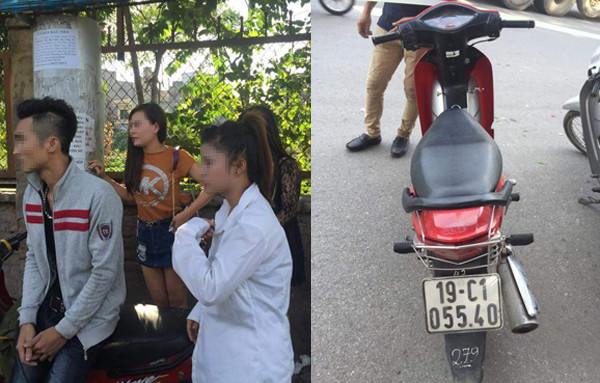 Nam thanh niên chở các cô gái và chiếc xe máy.