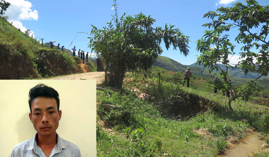 Đối tượng Dềng (ảnh nhỏ) và hiện trường vụ án. Ảnh Công an cung cấp.