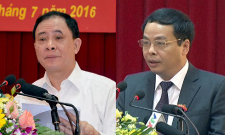 Bí thư Tỉnh ủy Yên Bái Phạm Duy Cường (trái) và Chủ tịch HĐND tỉnh, kiêm Trưởng ban Tổ chức Tỉnh ủy Yên Bái Ngô Ngọc Tuấn (phải).