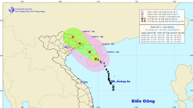 Dự báo đường đi và khu vực ảnh hưởng của bão Kujira. Ảnh: Trung tâm Dự báo khí tượng thủy văn TƯ.