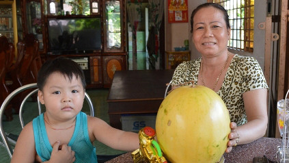 Chị Dương Thị Thủy và trái dưa hấu “lạ”