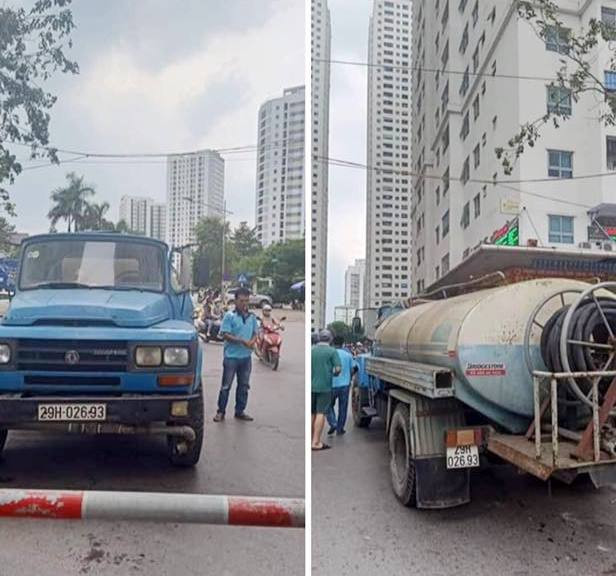 Hai xe téc cung cấp nước sạch dịch vụ cho người dân KĐT Linh Đàm chiều 13/10