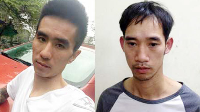 Hai bị can Vượng (trái) và Huy tại cơ quan công an. Ảnh: Hiền Hiền