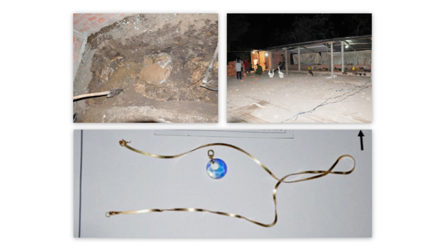 Hiện trường nơi chôn xác nạn nhân và sợi dây chuyền