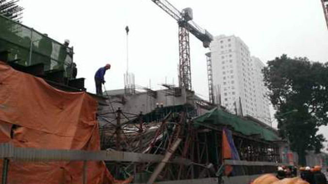 Hiện trường sự cố tại Dự án đường sắt Cát Linh - Hà Đông.