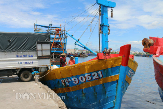 Tàu ĐNa 90521 tiếp nguyên nhiên liệu chuẩn bị ra khơi dù chuyến biển mới nhất đã bị lỗ. (ảnh Đình Thiên).