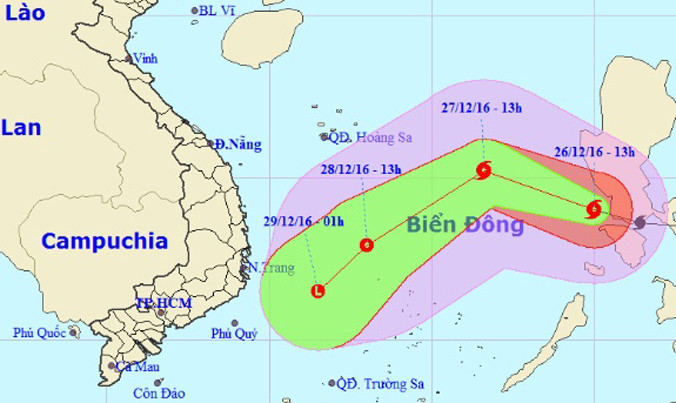 Dự báo đường đi và khu vực ảnh hưởng của cơn bão số 10. Ảnh: NCHMF.