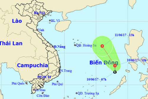 Dự báo đường đi của áp thấp nhiệt đới. Ảnh: NCHMF. 