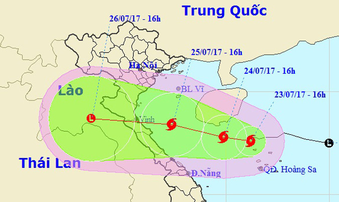 Vị trí và đường đi của bão số 4. (Nguồn: nchmf.gov.vn)