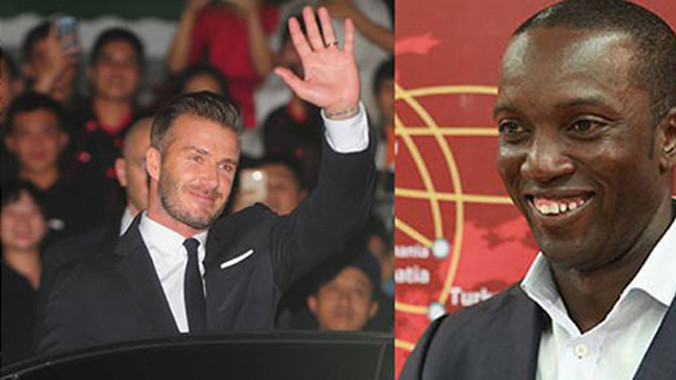 Dwight Yorke (phải) đang có mặt tại Việt Nam theo lời mời của một ngân hàng. Beckham đến Việt Nam để quảng bá cho một thương hiệu rượu. 
